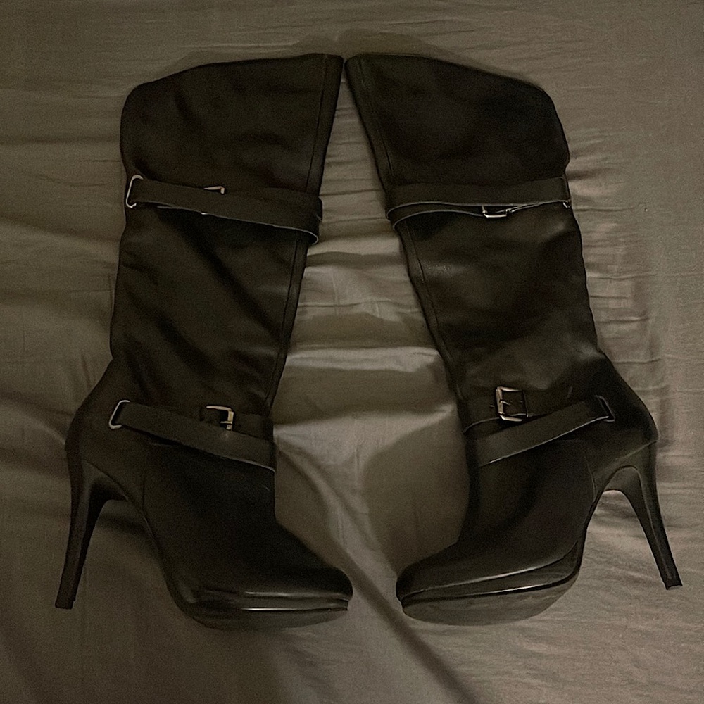 Cathy Jean Brazil Leather Black Boots Size 6 (Womens)